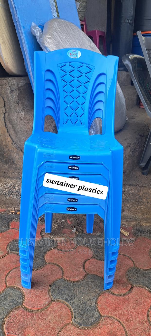 Blue Plastic Armless Chairs - main view