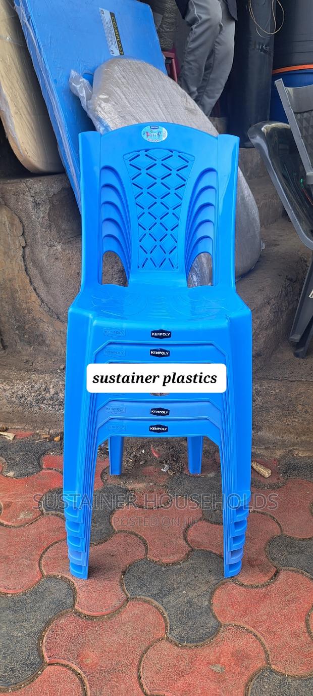 Blue Plastic Armless Chairs - thumbnail 2