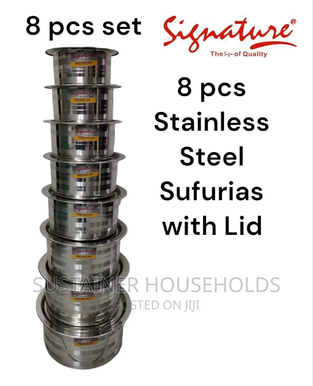 *8 PCS Stainless Steel Sufurias With Lid