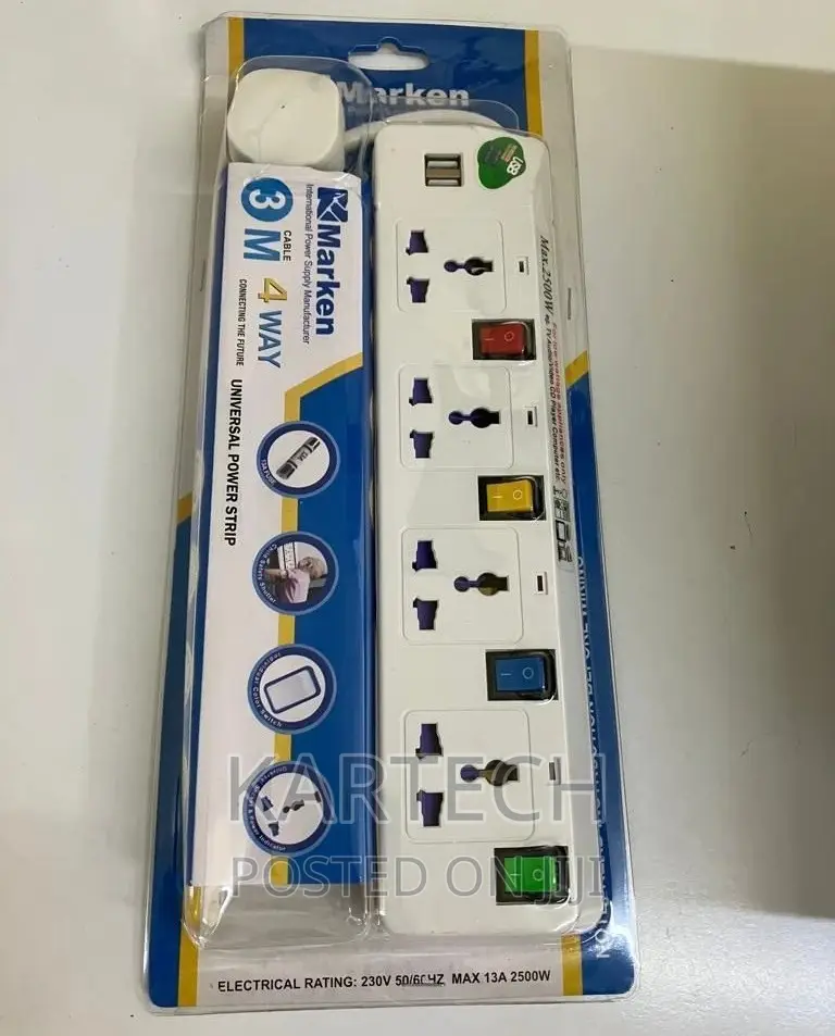 Marken 4way Extension With 2 USB Ports With 3M Cable