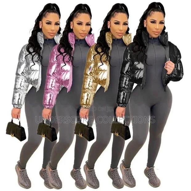 High-End Ladies Shiny Crop Top Puff Jackets - main view