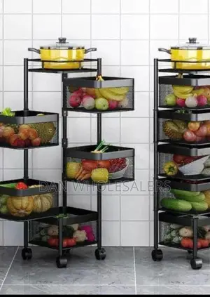 5layer Square Vegetable Fruits Rotating Rack With Wheels