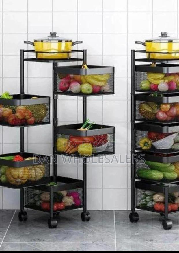5layer Square Vegetable Fruits Rotating Rack With Wheels