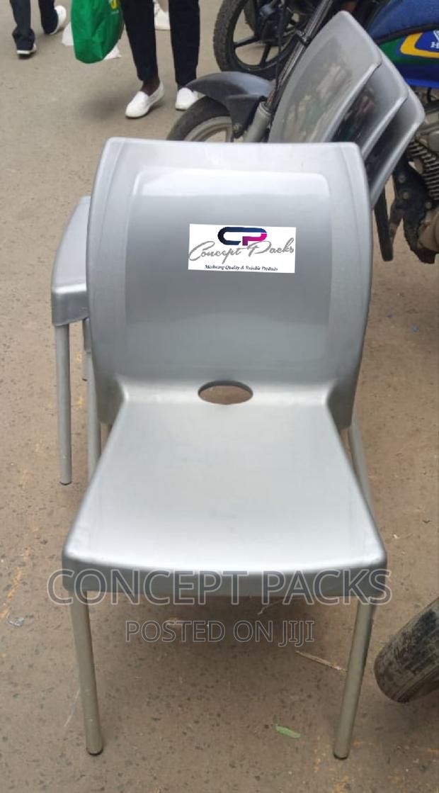 Grey Armless Chair With Metallic Legs - main view