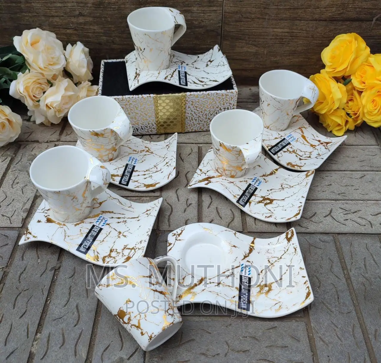Classy White Marble Cup With Saucer