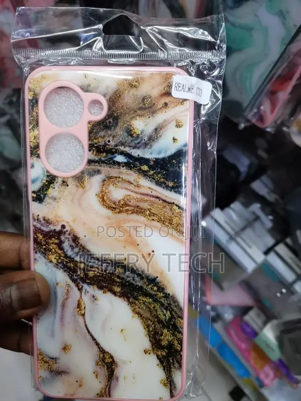 Pink Marble Silicone Back Cover for Realme C33 - Multicolor