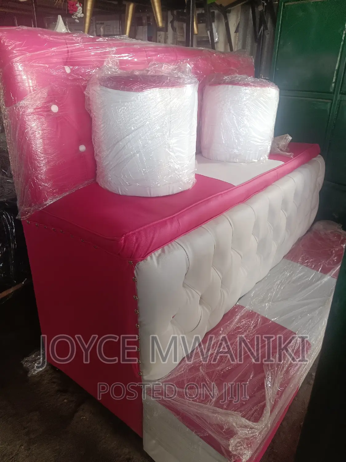 Pedicure Seat, 3 Seater Pink and White.