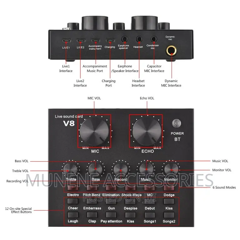 V8 LIVE Bluetooth SOUND CARD Mixer Karaoke Music Record