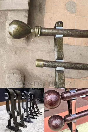 Antique Brass and Brown Jua Kali Curtain Rods