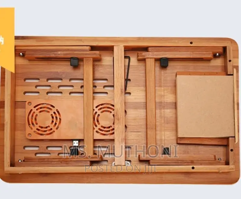 Foldable Bamboo Laptoptable With Double Fans and a Drawer