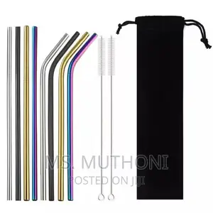 STAINLESS STEEL REUSABLE STRAWS* (8 Straws +2 Brushes +Pouch
