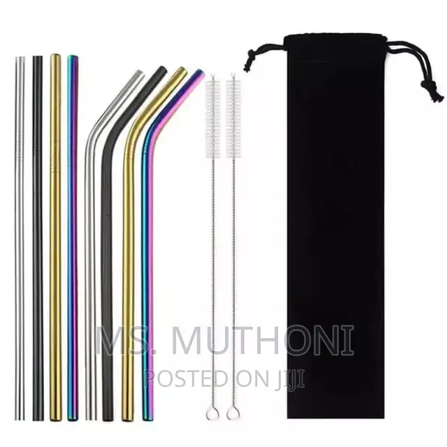 STAINLESS STEEL REUSABLE STRAWS* (8 Straws +2 Brushes +Pouch