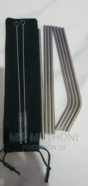 STAINLESS STEEL REUSABLE STRAWS* (8 Straws +2 Brushes +Pouch