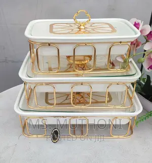 A Set of 3 Food Warmers With Gold Stand*