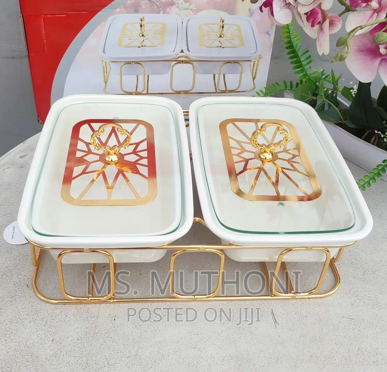 Double *Food Warmers With Gold Stand*