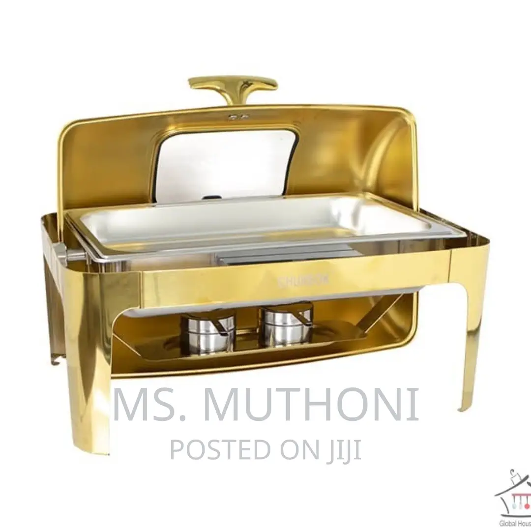  *9L Gold Double Rectangular Roll Top Chaffing Dish