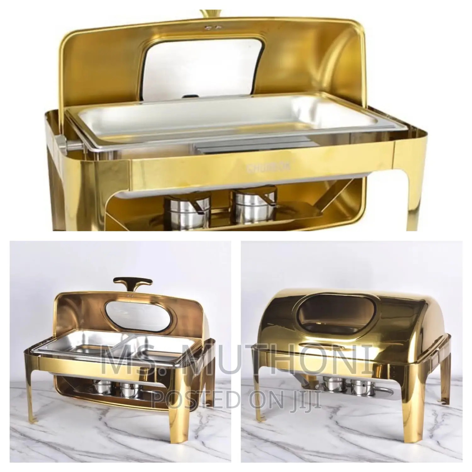  *9L Gold Double Rectangular Roll Top Chaffing Dish
