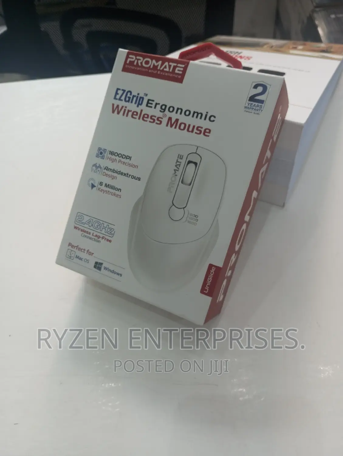 Promate Ezgrip Ergonomic Wireless Mouse White Ergonomic