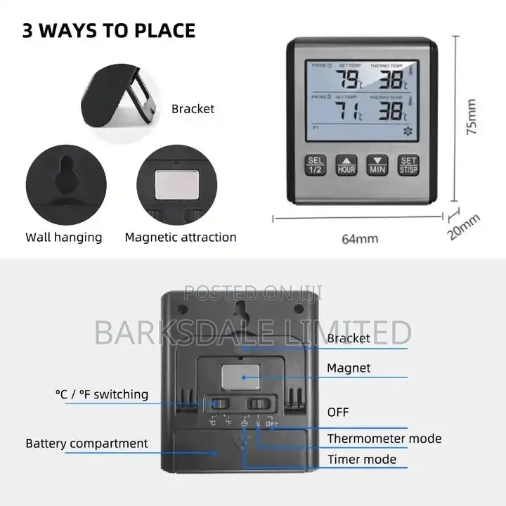 BBQ Smoker Grill Dual Probe Digital Meat Thermometer LCD Two