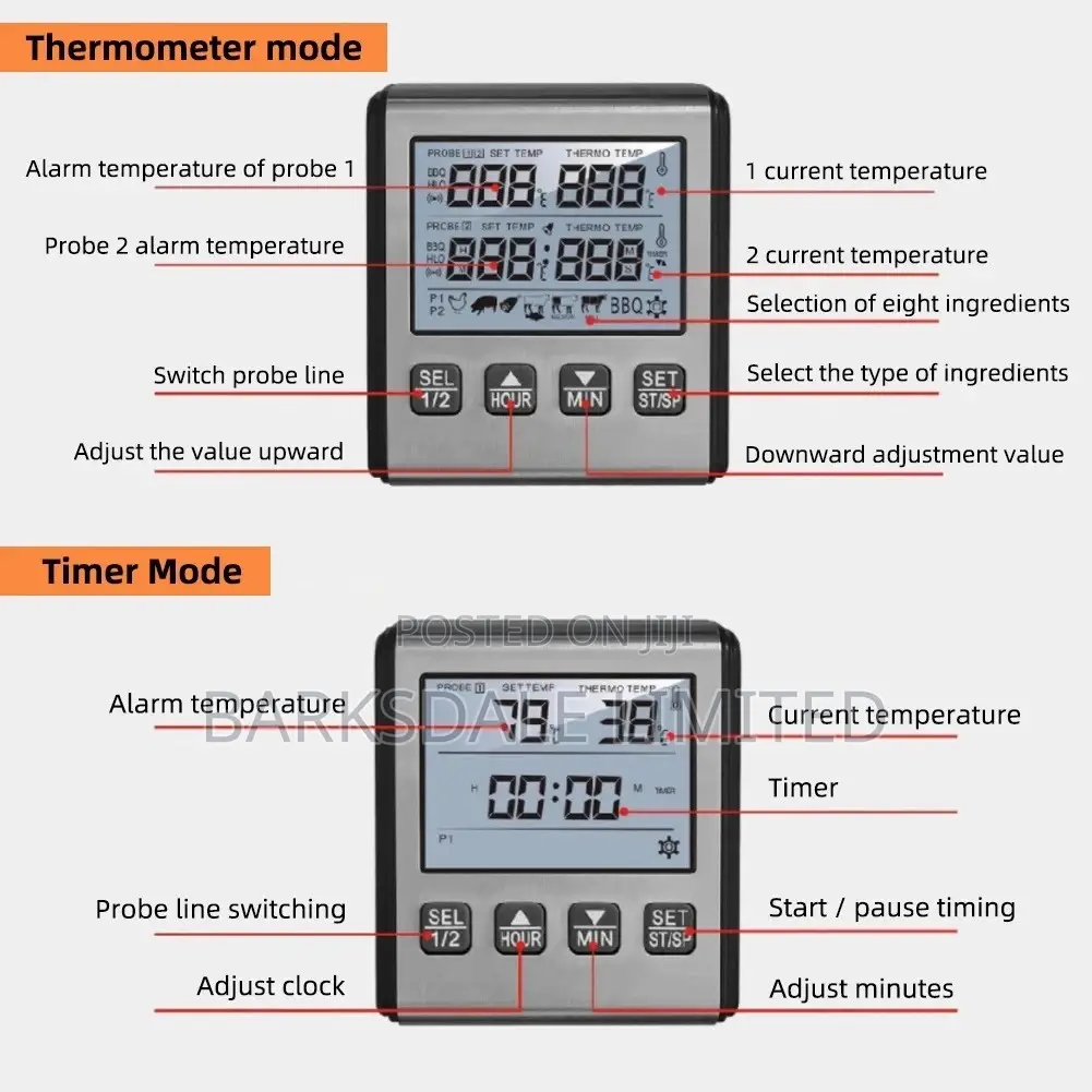 BBQ Smoker Grill Dual Probe Digital Meat Thermometer LCD Two