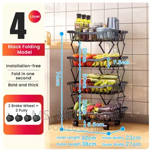 Retractable Metallic 4 Layer Trolley Mesh Rack