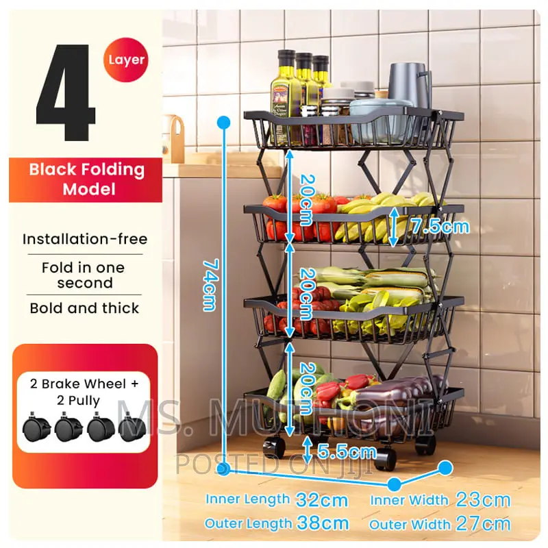 Retractable Metallic 4 Layer Trolley Mesh Rack
