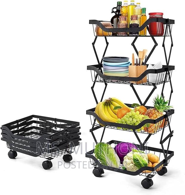 Retractable Metallic 4 Layer Trolley Mesh Rack
