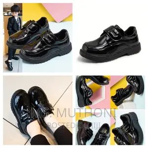 Trendy Unisex Black Oxford Wet Look School Shoes