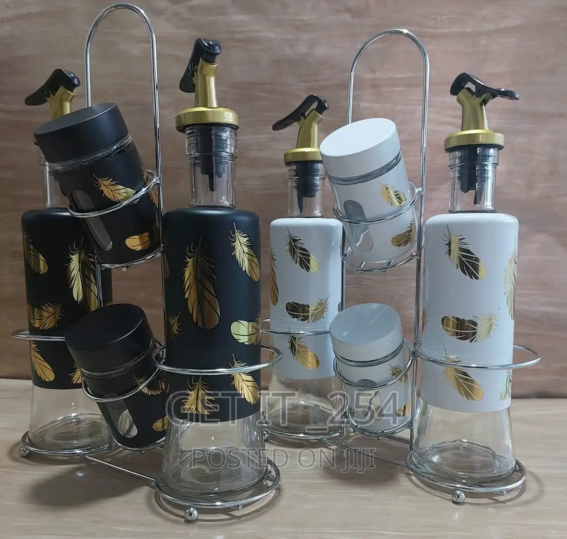 Elegant 5in1 Seasoning 2oil Dispenser,2 Salt Shakers +Stand*