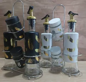 Elegant 5in1 Seasoning 2oil Dispenser,2 Salt Shakers +Stand*