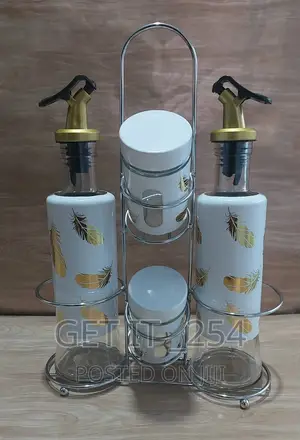 Elegant 5in1 Seasoning 2oil Dispenser,2 Salt Shakers +Stand*