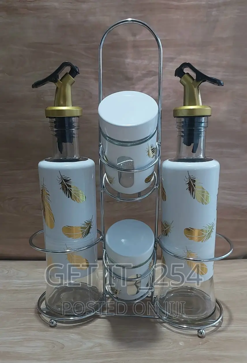 Elegant 5in1 Seasoning 2oil Dispenser,2 Salt Shakers +Stand*