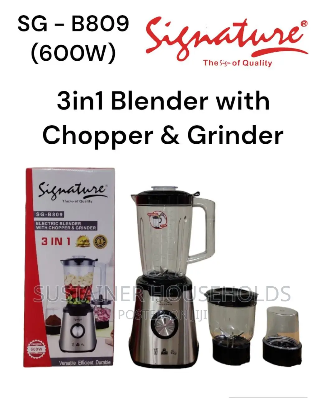 Signature 3in1 Blender With Chopper Grinder (600W)
Sg-B809