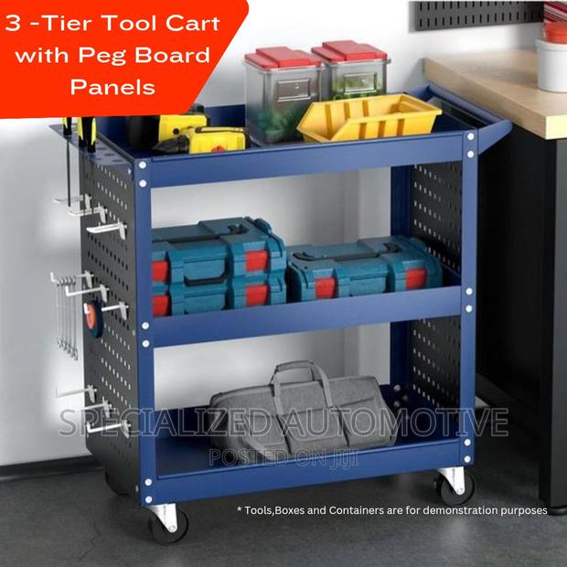 3 Tier Tool Cart With Peg Board Panels and Castor Wheels - main view