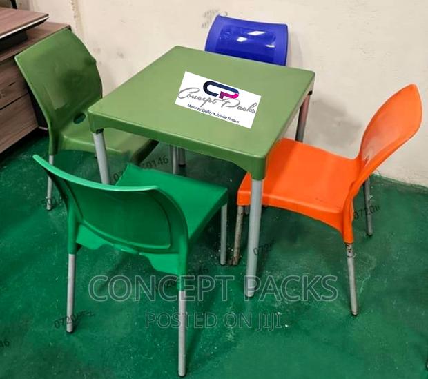 4 Armless Chairs + Square Table With Metal Tubing Legs