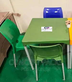 3 Armless Chairs + Square Table With Metal Tubing Legs.