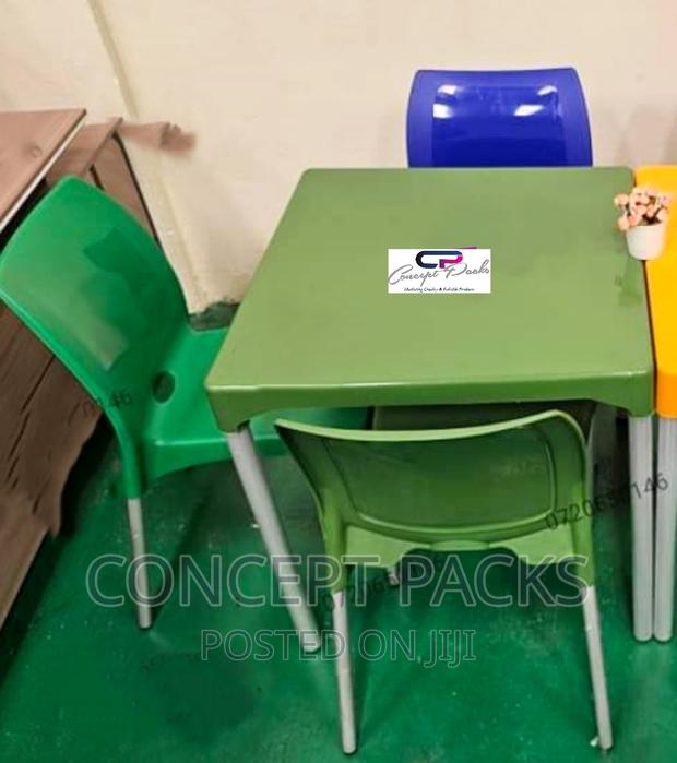 3 Armless Chairs + Square Table With Metal Tubing Legs. - main view