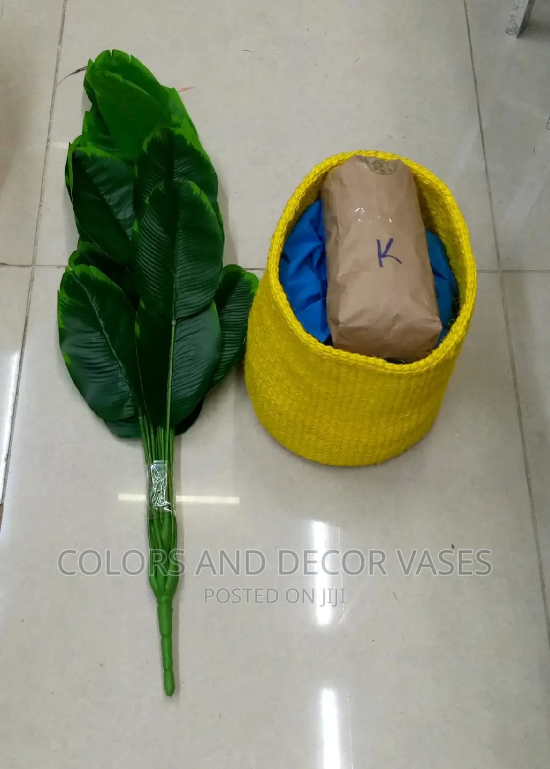 Artificial Plant and Basket With Pebble Stones