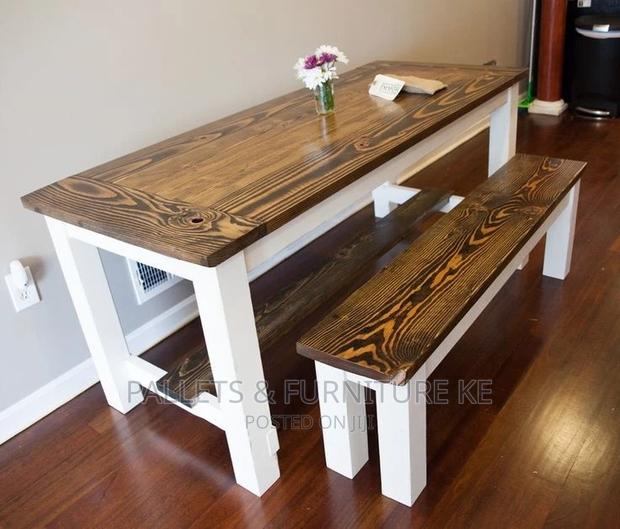 Pallet Wooden Kitchen and Dining Table With Matching Bench - main view