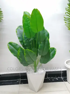 1m Long Artificial Banana + Plastic Vase and Pebble Stones