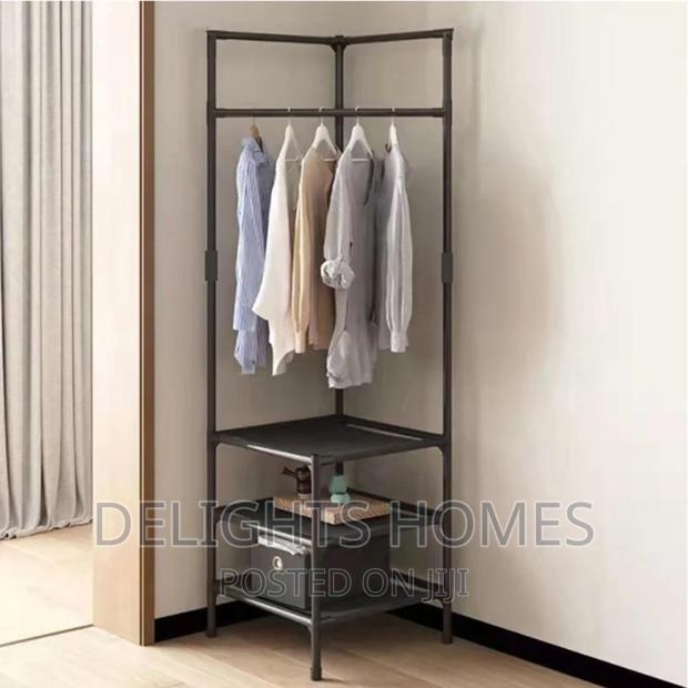 2 Layer Floor Standing Coat Rack With Storage Shelves