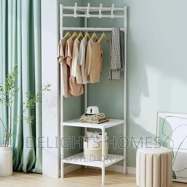 2 Layer Floor Standing Coat Rack With Storage Shelves - thumbnail 3