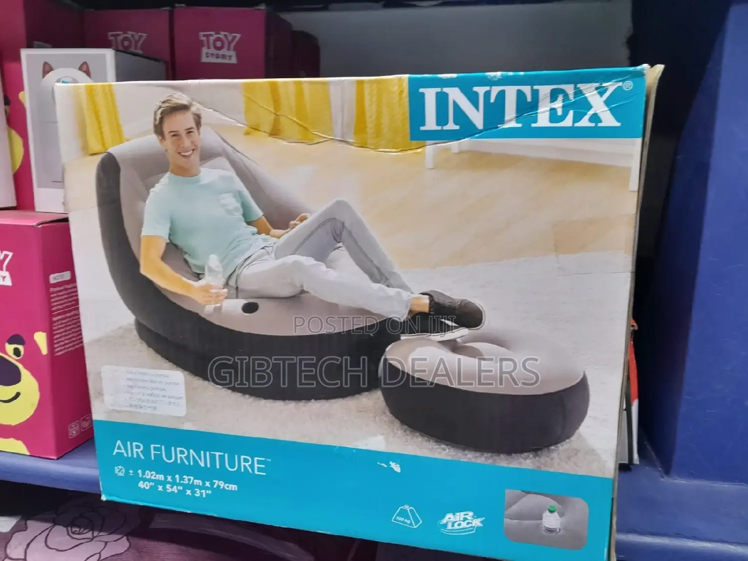Inflatable Seat With Foot Rest and a Pump
