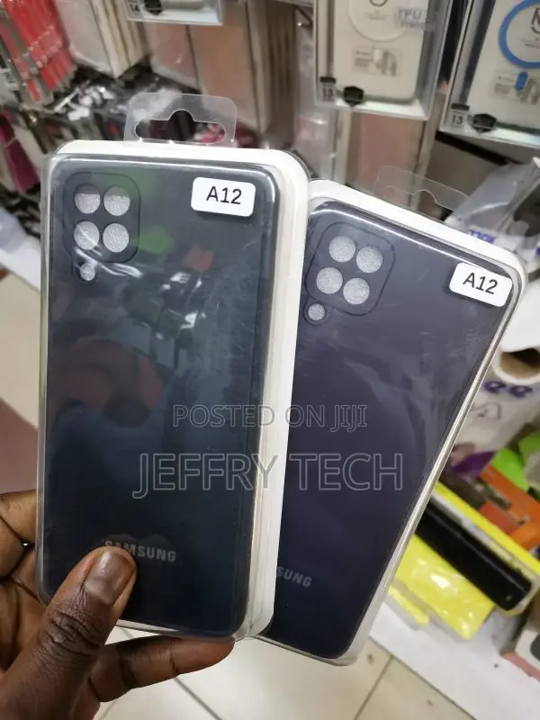 Samsung Galaxy A12 Cover Black Hard Glass Silicone Border Ca