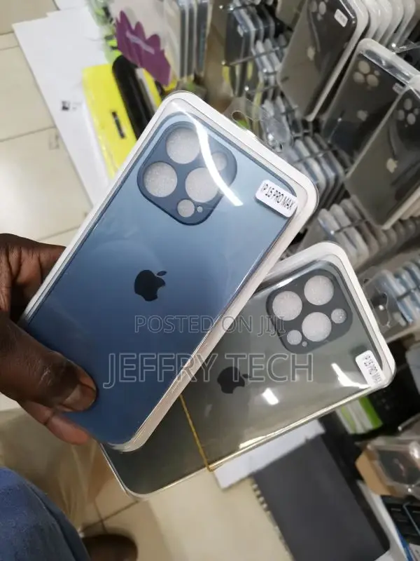 iPhone 15 Pro Max Cover Hard Blue Frosted Glass Silicone Bor
