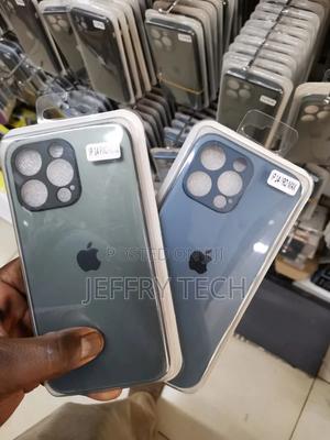 iPhone 14 Pro Max Cover Blue Hard Glass Silicone Border Case - thumbnail 2