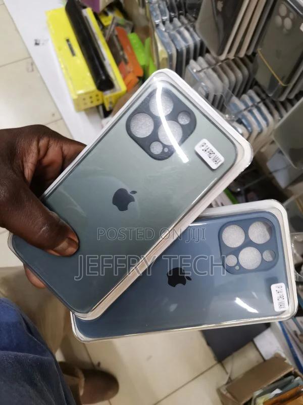 iPhone 14 Pro Max Cover Blue Hard Glass Silicone Border Case - thumbnail 3