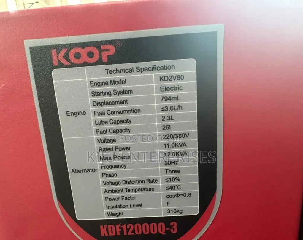 Koop Generator 12kva Available