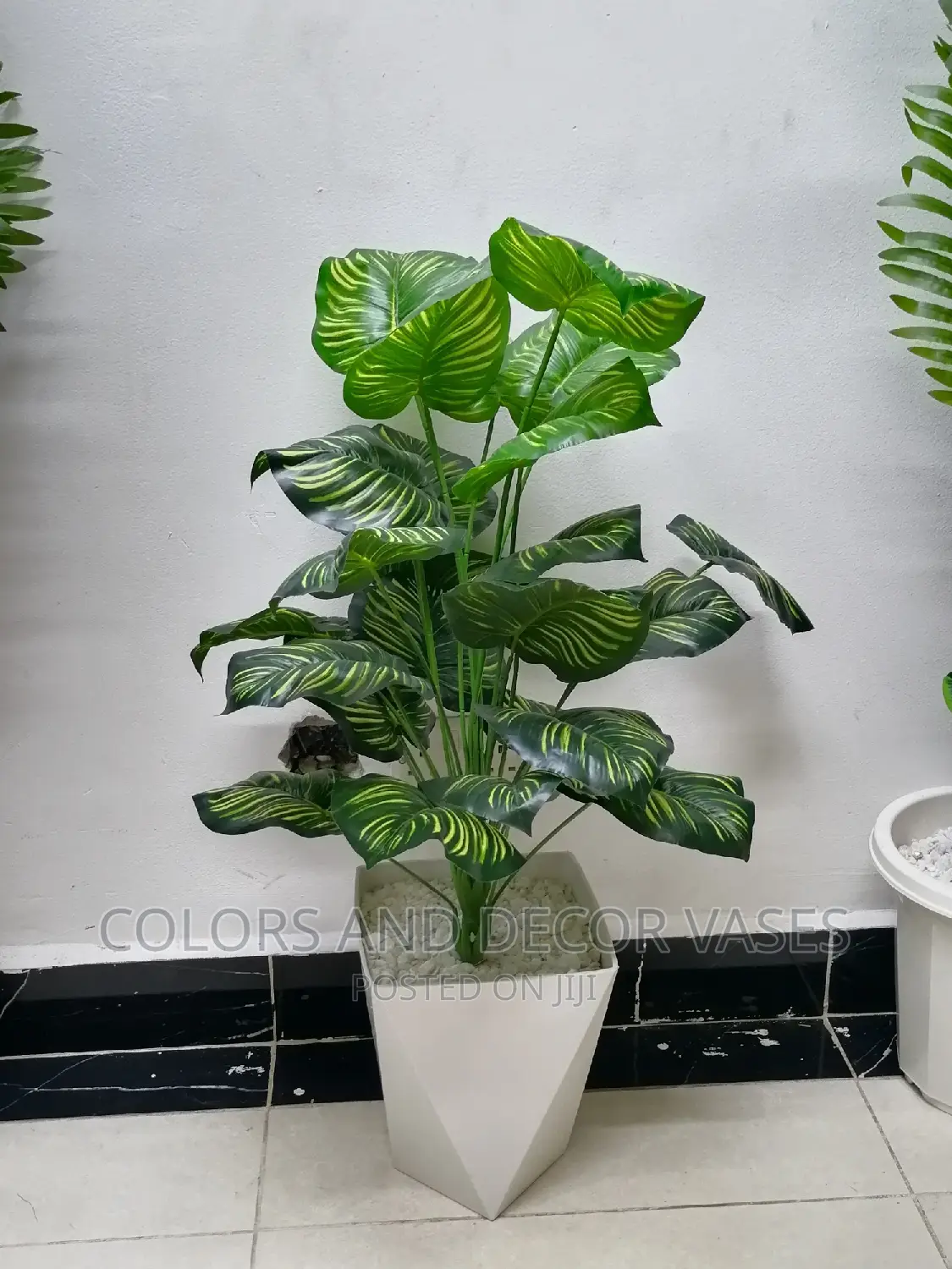 1m Plant + Hard Plastic Vase With Pebble Stones