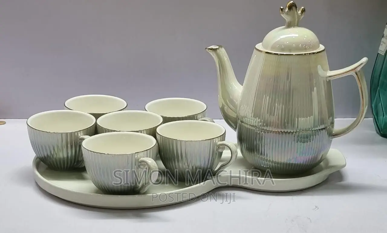 Ceramic Kettle Tray and 6 Cups